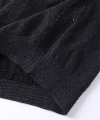 Black cashmere sequin stripe detailing close-up on the front