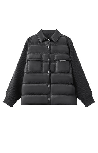 Wool Panel Women's Down Shirt Jacket