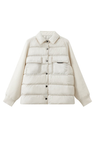 Wool Panel Women's Down Shirt Jacket