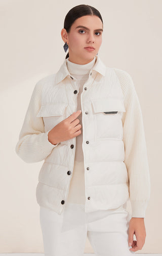 Wool Panel Women's Down Shirt Jacket