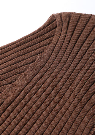 Brown ribbed knit texture detail on sweater sleeve and shoulder