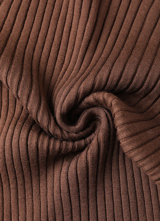 Brown wool knit fabric close-up showing ribbing texture and stretch