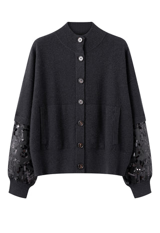 Cashmere Embellished Sleeve Knit Cardigan
