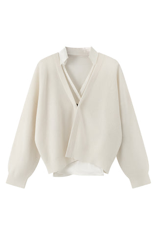 Wool Cardigan and Silk Vest with Beaded Detail