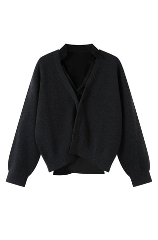Wool Cardigan and Silk Vest with Beaded Detail