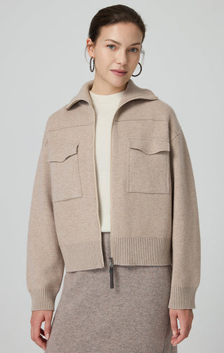 Women Cashmere-Wool Zip-Up Knit Jacket