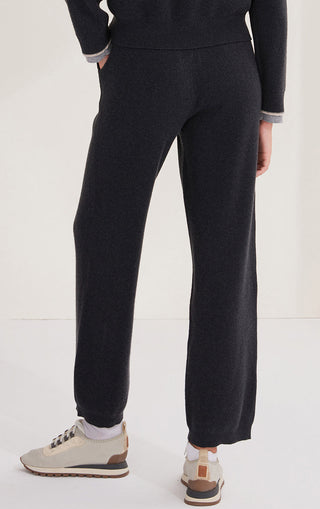 Dark gray knit wide-leg pants with straight wide legs and ankle-length hem
