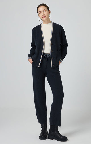 Graphite gray ribbed knit jogger-style pants, ankle-length tapered fit