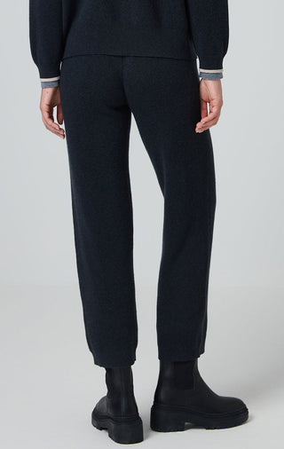 Graphite gray ribbed knit pants, straight leg with elastic waistband