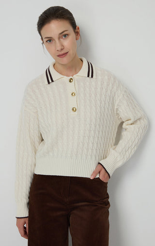 Wool Cable Knit Polo Sweater