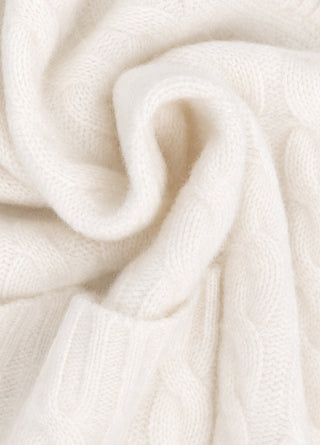 Ivory cable-knit cardigan with ribbed knit texture detail
