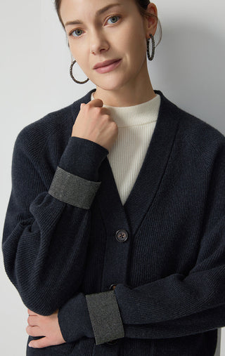 Wool V-Neck Button Cardigan - serathinan 