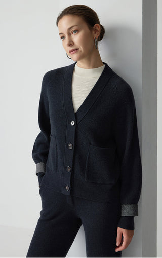 Wool V-Neck Button Cardigan - serathinan 