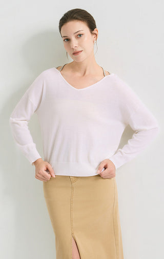 Fine Wool V-Neck Sweater With Beaded Back Detail - serathinan 