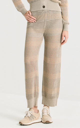 Linen Sequin Stripe Open-Knit Ankle Pants - serathinan 