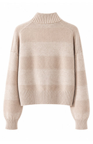 Wool Sequin-Knit Zip Cardigan – Taupe – back view