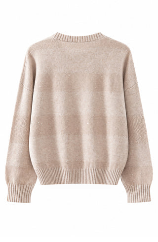 Wool Sequin-Knit Crewneck Sweater – Taupe – back product view