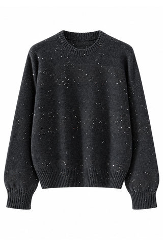 Wool Sequin-Knit Crewneck Sweater – Graphite Grey – front product view