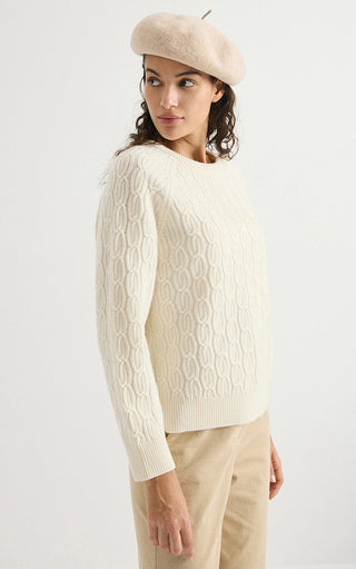 Wool Cable-Knit Raglan Sweater – Ivory – side model view