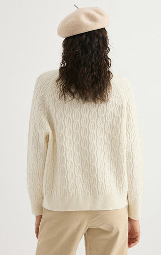 Wool Cable-Knit Raglan Sweater – Ivory – back model view