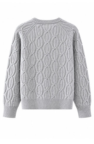 Wool Cable-Knit Raglan Sweater – Light Grey – back product view