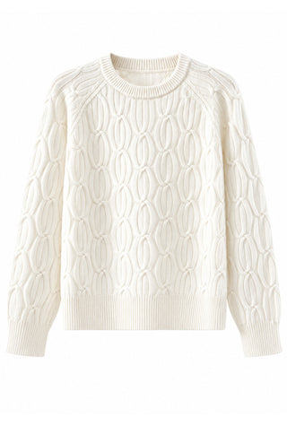 Wool Cable-Knit Raglan Sweater – Ivory – front product view