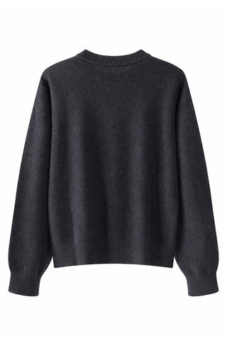 Dark grey cashmere crewneck sweater, smooth knit back view