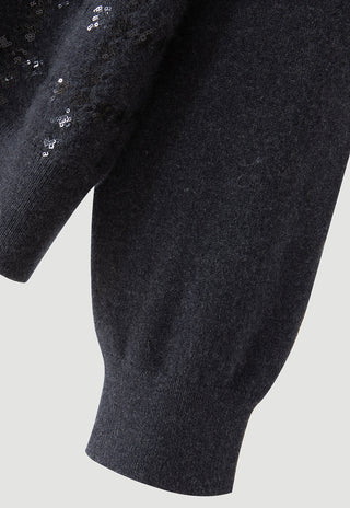 Dark grey cashmere sleeve with partial sequin embellishment