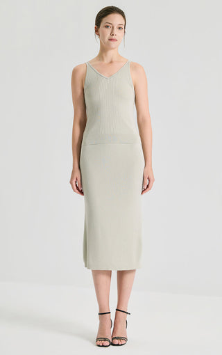 Wool Silk Fine Rib Knit V-Neck Tank Top - serathinan 