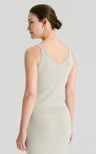 Wool Silk Fine Rib Knit V-Neck Tank Top - serathinan 
