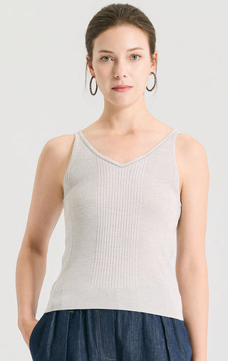 Wool Silk Fine Rib Knit V-Neck Tank Top - serathinan 