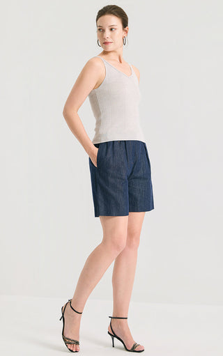 Wool Silk Fine Rib Knit V-Neck Tank Top - serathinan 