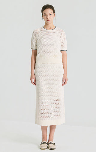 Linen Sequin Open-Knit Short Sleeve Top - serathinan 