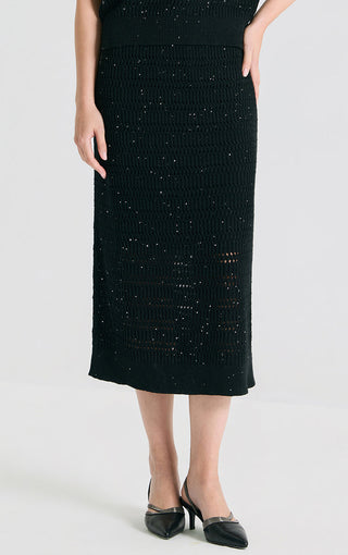 Linen Sequin Open-Knit Midi Skirt - serathinan 