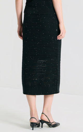 Linen Sequin Open-Knit Midi Skirt - serathinan 