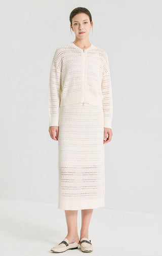 Linen Sequin Open-Knit Midi Skirt - serathinan 