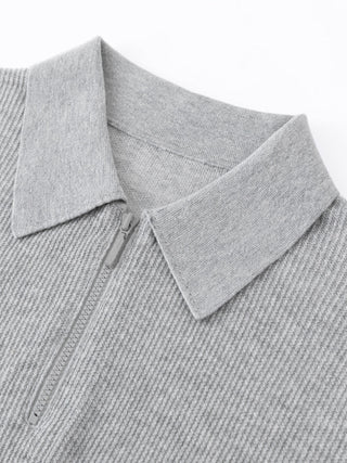 Linen-Silk Blend Half-Zip Polo Knit Top