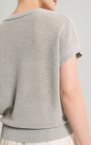 Linen Silk Tencel Ribbed V-Neck Knit Top