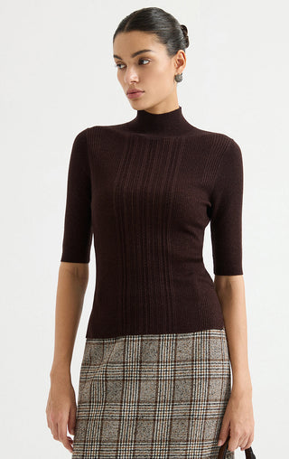 Mock-Neck Ribbed Knit Sweater