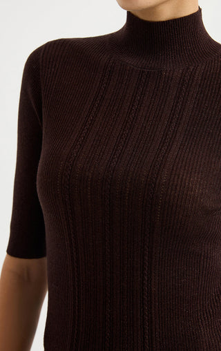 Mock-Neck Ribbed Knit Sweater