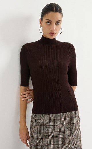 Mock-Neck Ribbed Knit Sweater