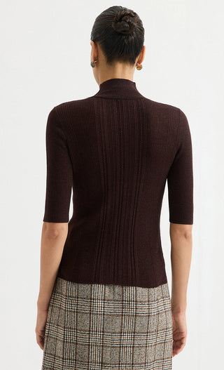 Mock-Neck Ribbed Knit Sweater