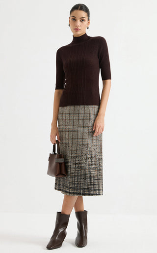 Mock-Neck Ribbed Knit Sweater