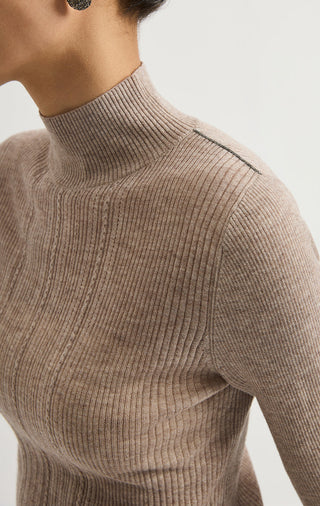 Mock-Neck Ribbed Knit Sweater