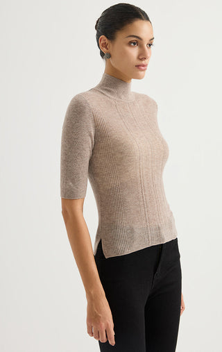 Mock-Neck Ribbed Knit Sweater