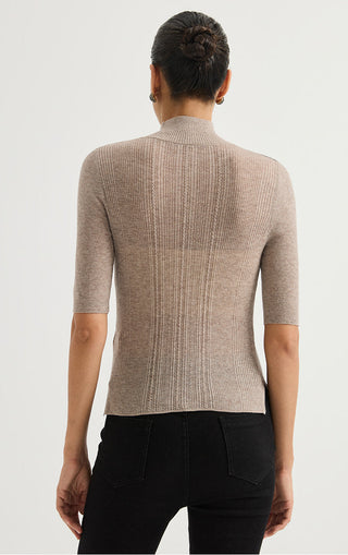 Mock-Neck Ribbed Knit Sweater