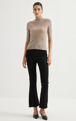 Mock-Neck Ribbed Knit Sweater