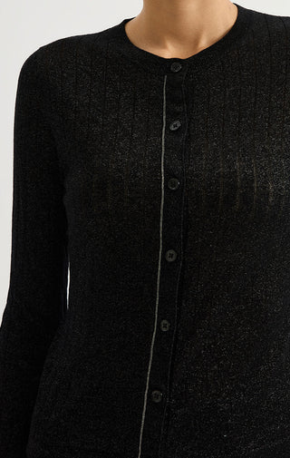 Wool-Blend Ribbed Crew-Neck Cardigan
