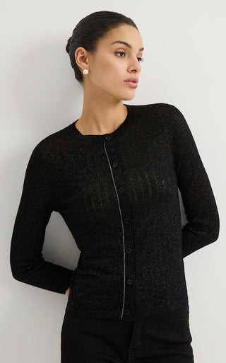 Wool-Blend Ribbed Crew-Neck Cardigan
