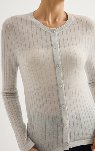 Wool-Blend Ribbed Crew-Neck Cardigan
